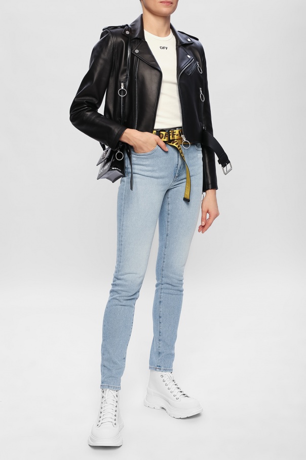 SchaferandweinerShops double layered shirt burberry shirt monochrome pttn Off Women s Clothing White Leather biker wharf jacket
